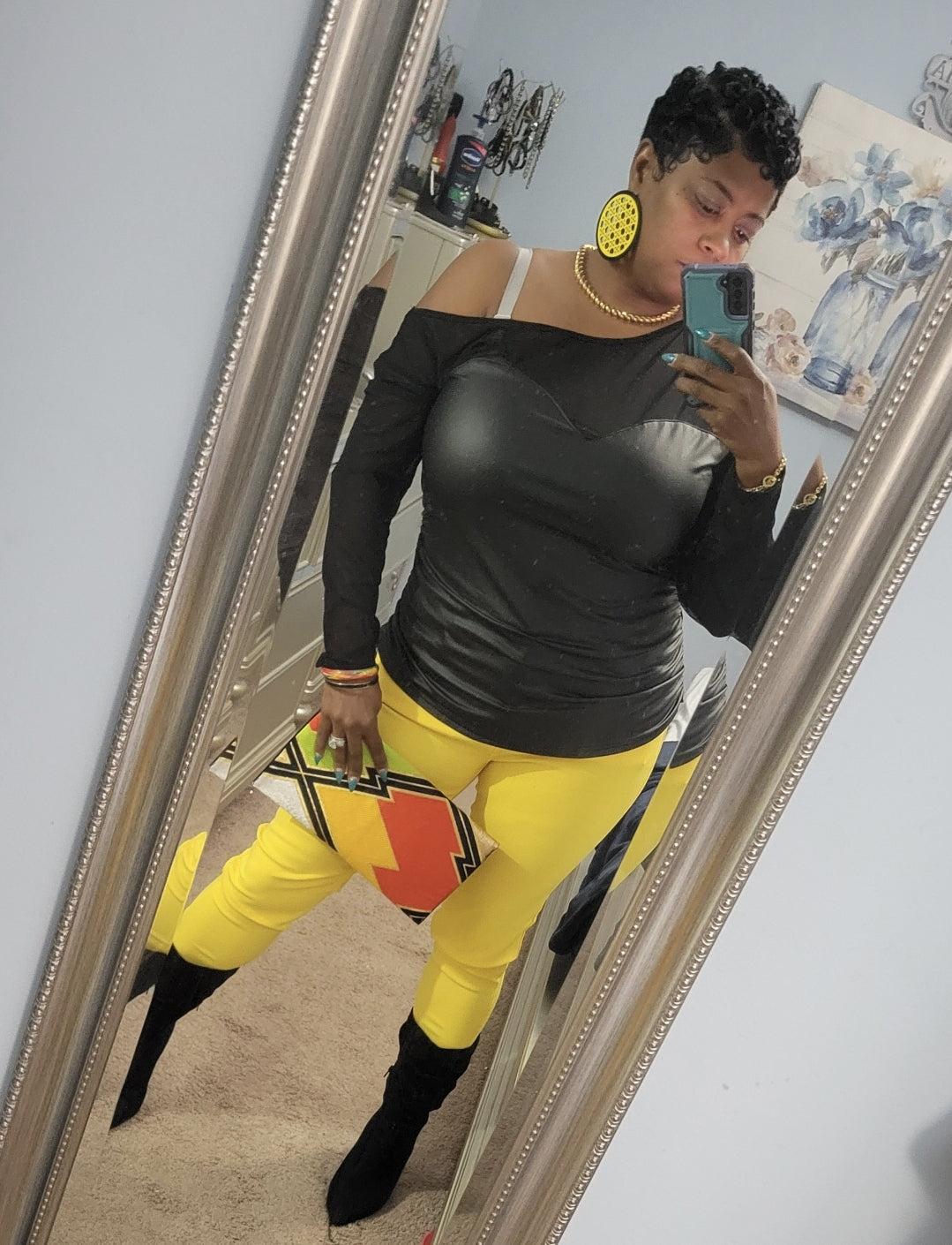 SEXY FAUX LEATHER SHEER TOP