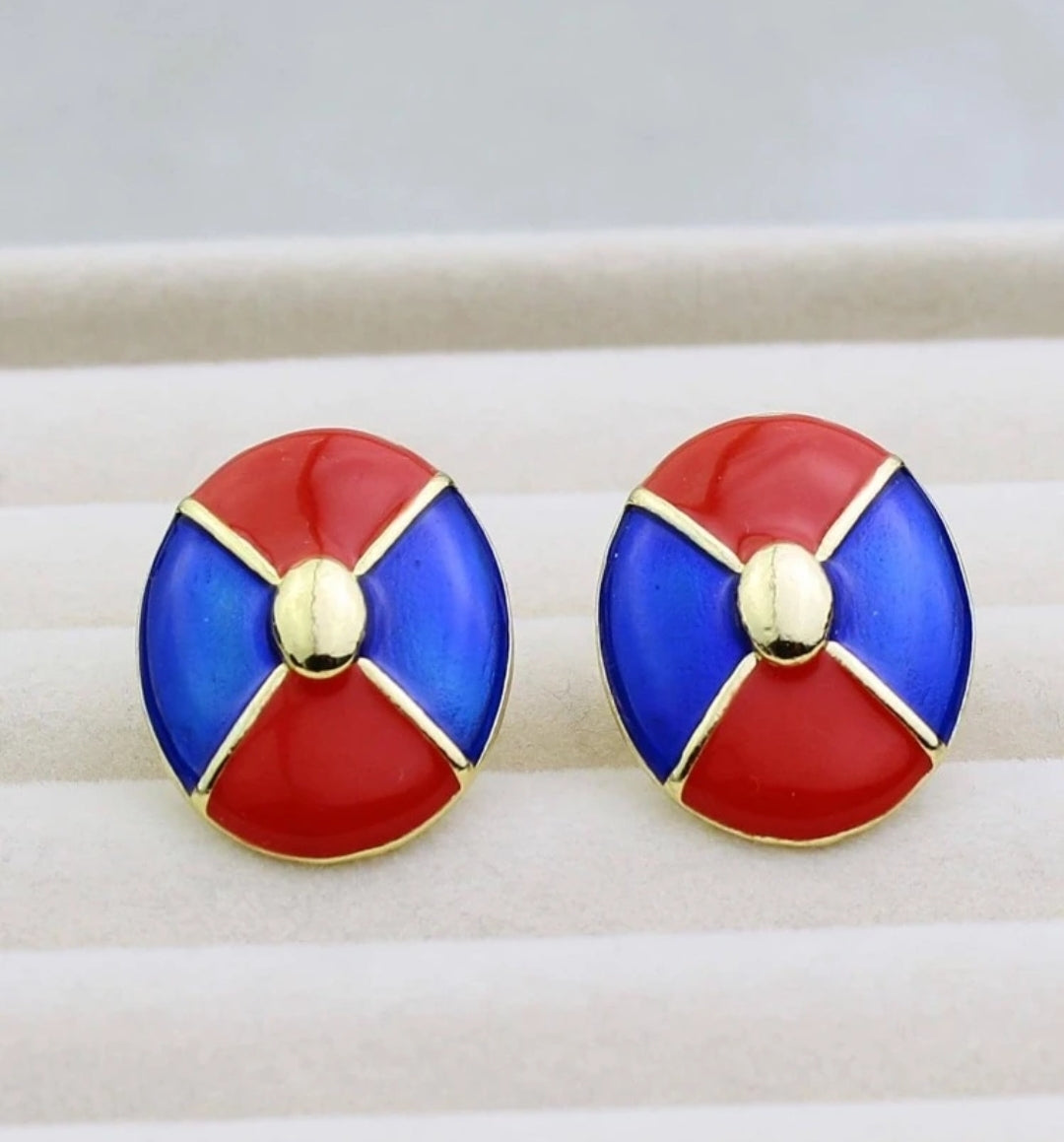RED BLUE COLOR BLOCK POST EARRING