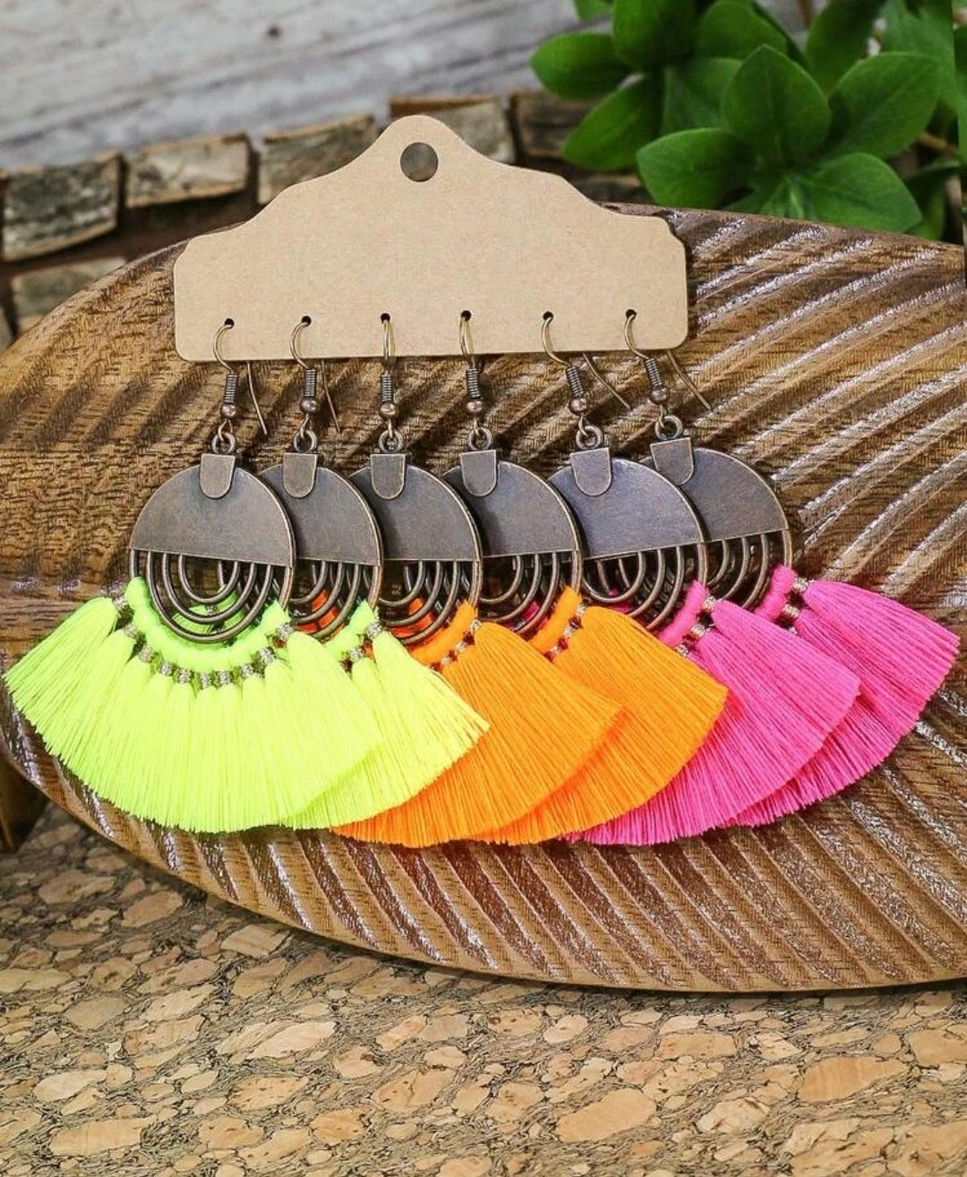 TRIPLE STACK NEON TASSEL EARRINGS
