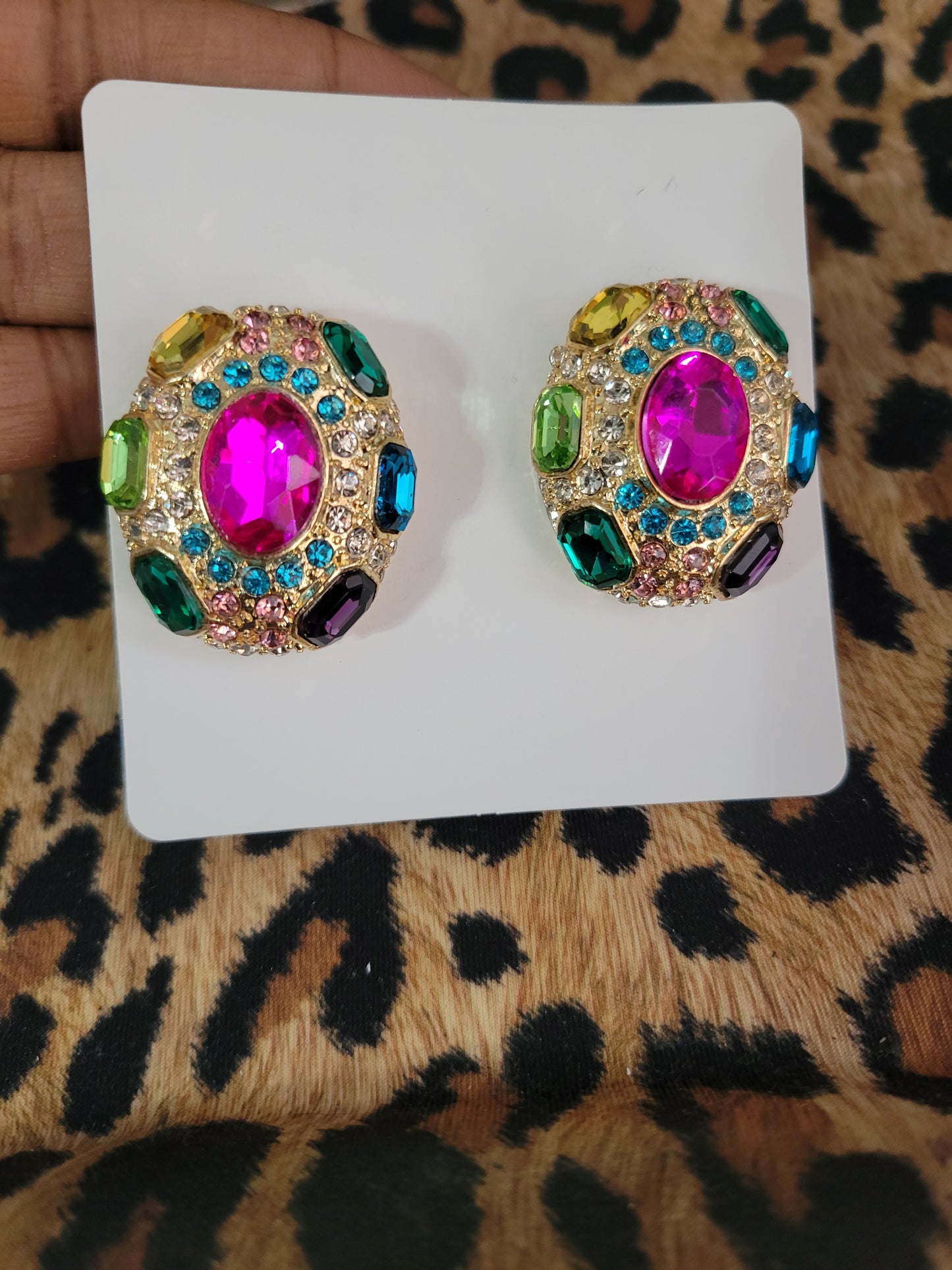 OVERSIZED VIBRANT MULTI STONE POSTBACK EARRINGS