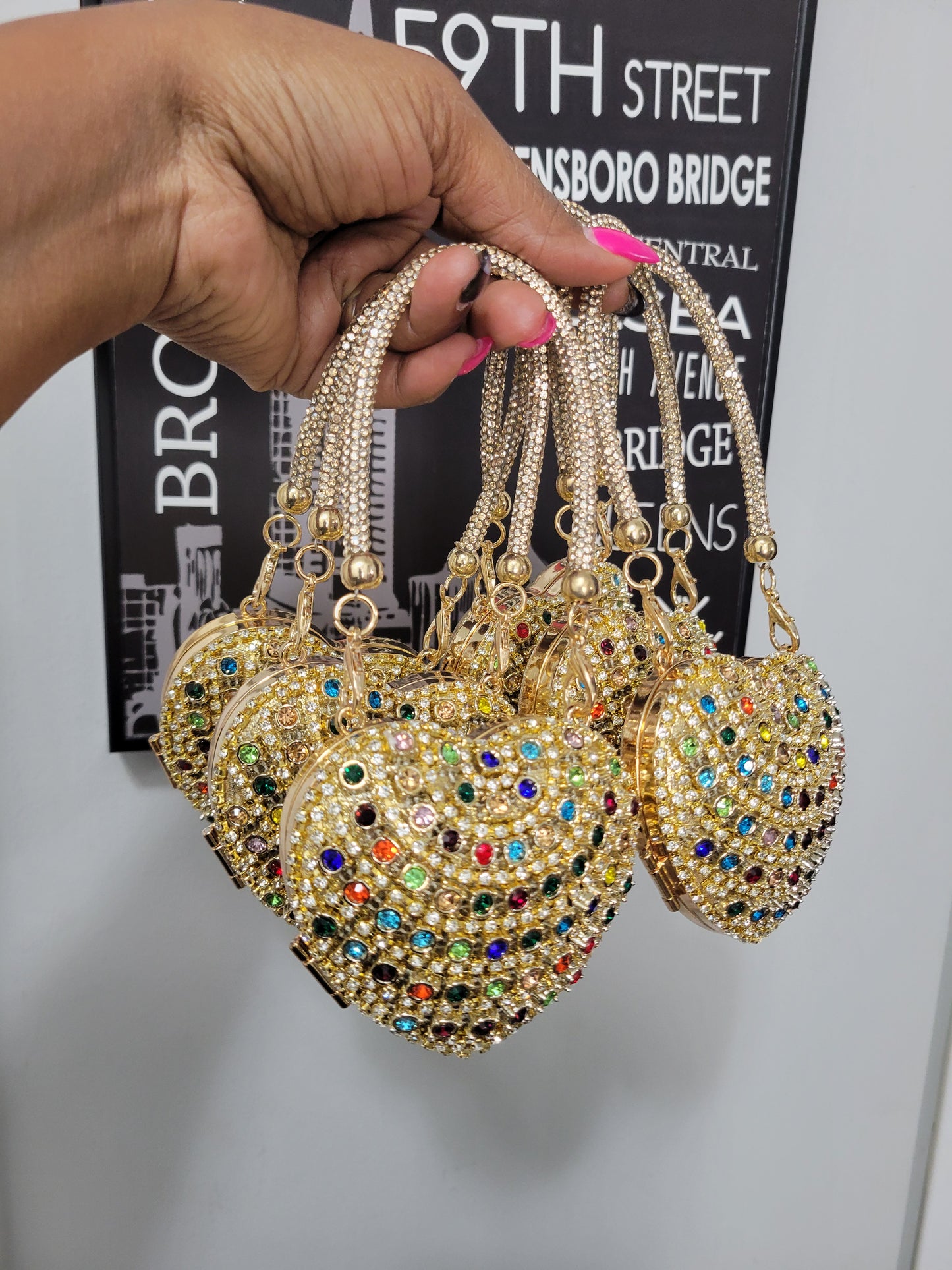 MULTI RHINE MINI BLING HEART PURSE