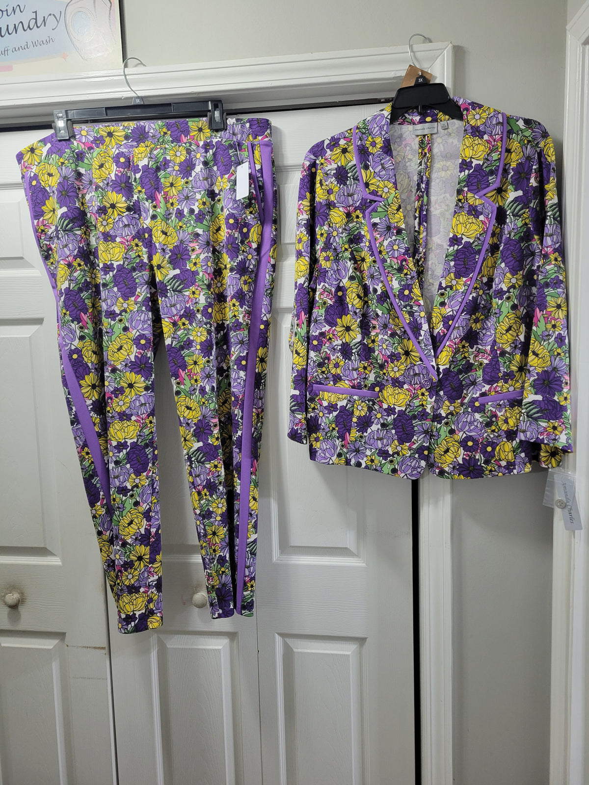 Sizes 2x & 3x Available bold purple & yellow floral pants suit ready to turn heads!!
