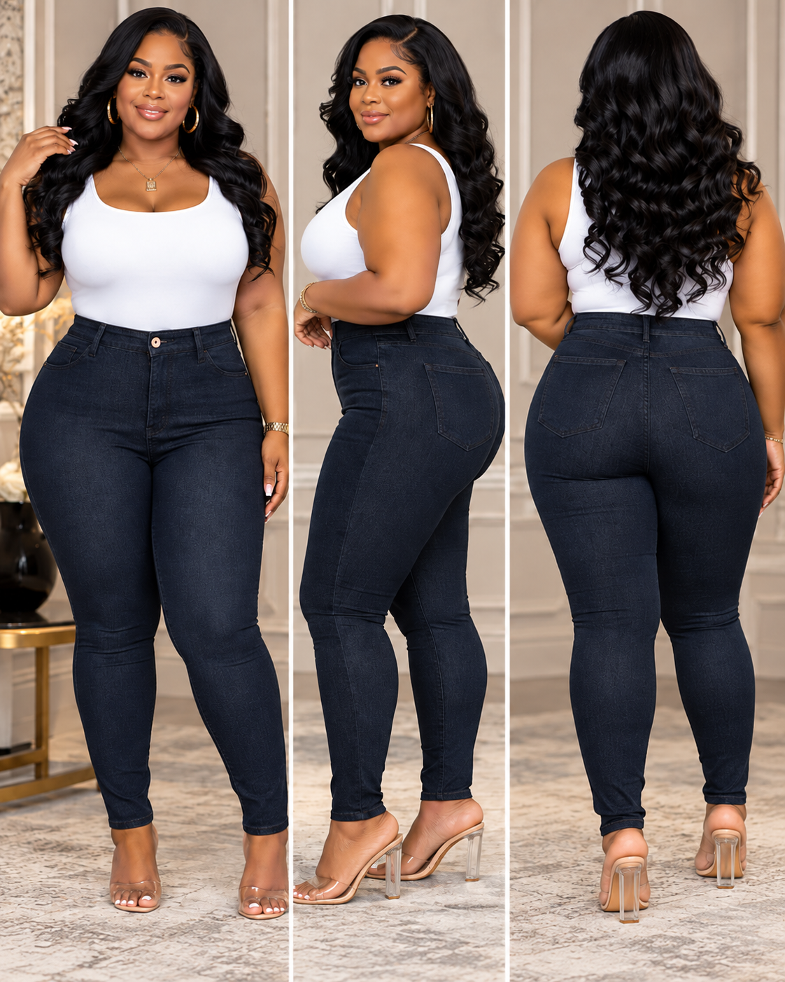 Size 14 plus black stretchy high waisted jeans best fit for a size 12