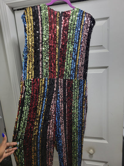 3X MULTI SEQUIN JUMPSUIT BEST FITS A 2X