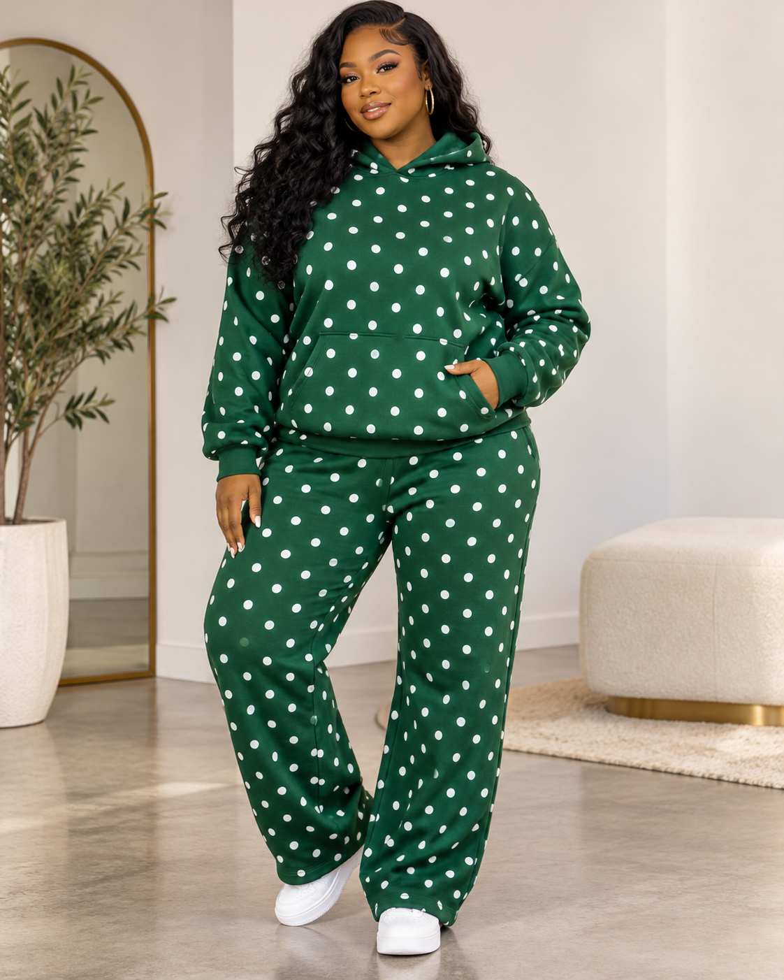Size 1x green polka dot hooded sweatsuit
