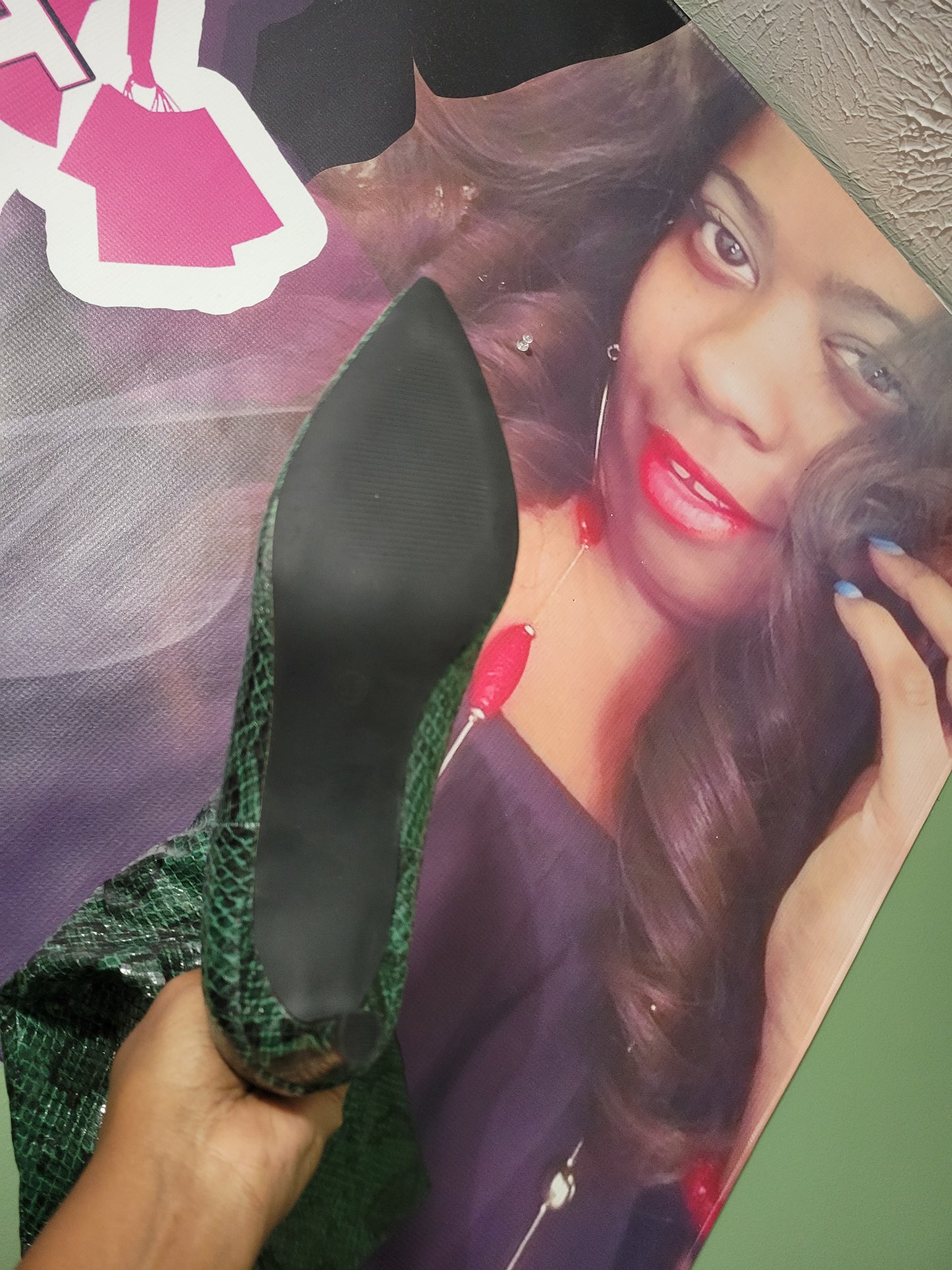 SIZE 8.5 GREEN & BLACK SNAKE KITTEN HEEL BOOTS