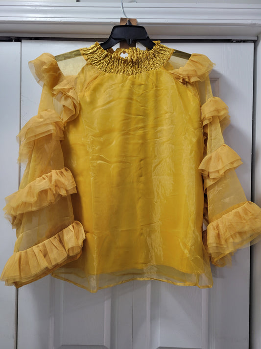 286 SIZE 1X SMOCK NECK RUFFLE SHEER SLEEVE TOP