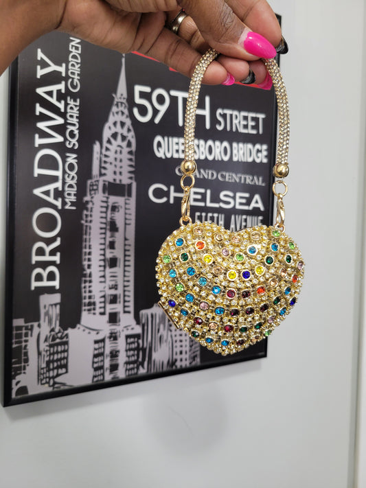 MULTI RHINE MINI BLING HEART PURSE