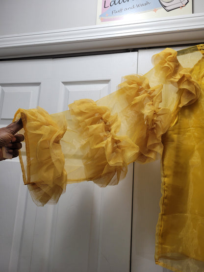 286 SIZE 1X SMOCK NECK RUFFLE SHEER SLEEVE TOP