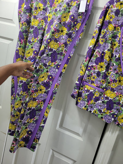 Sizes 2x & 3x Available bold purple & yellow floral pants suit ready to turn heads!!