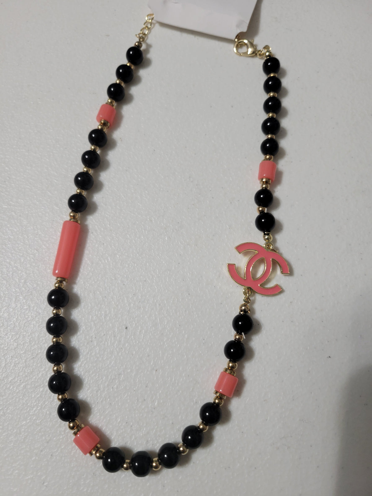 DESIGNER CORAL & BLACK BEADED NECKLACE
